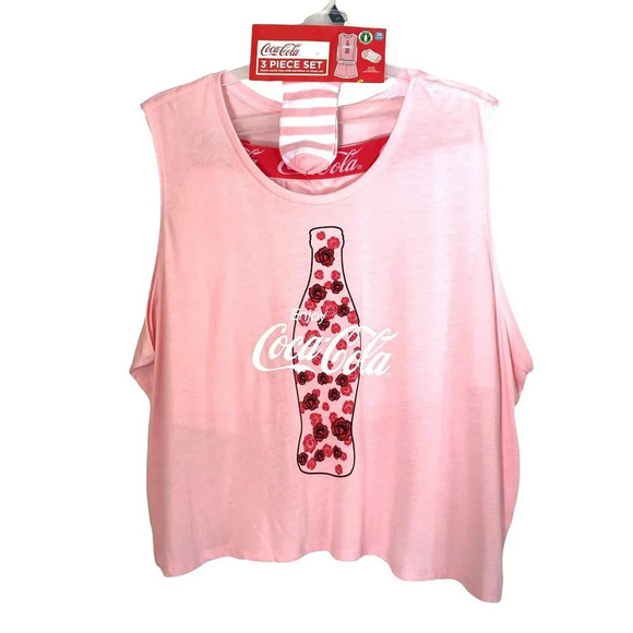Coca-Cola 3 Piece Pajama Set, Size 3X, Pink Tank Top Shorts Socks, New w Defects - Picture 1 of 16